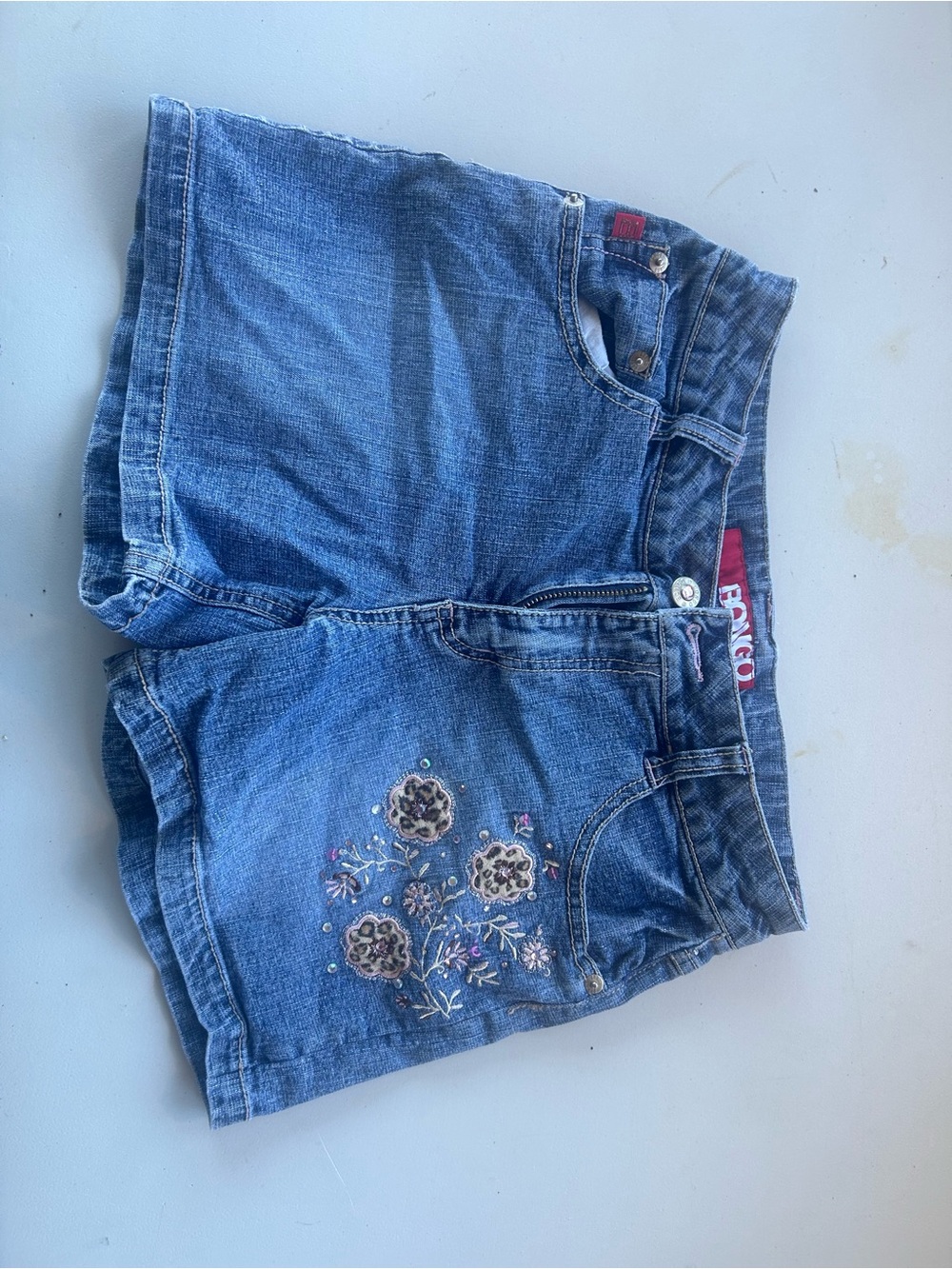 BONGO Blue Denim Floral Embroidered Jean Shorts